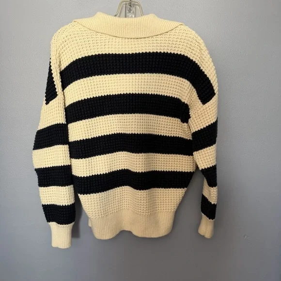 Madewell Antique Cream Striped Waffle-Knit Henley Sweater Size M Relaxed Fit - Picture 14 of 16